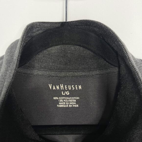Van Heusen Mens Large L Charcoal Gray 1/4 Zip Pullover Sweater Mock Neck Cotton - Picture 4 of 5
